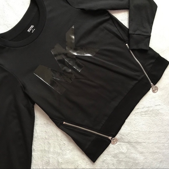 MICHAEL Michael Kors Tops - Michael Kors MK Logo Knit Zipper Sweatshirt Black